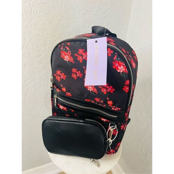 Madden Girl Mini Backpack &‎ Pouch Bag, Lightweight, Black Red Floral, NWT - Picture 8 of 14